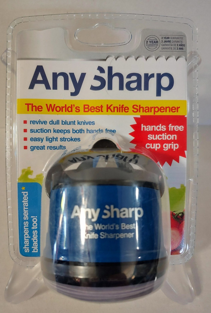 ANY SHARP KNIFE SHARPENER WITH SUCTION CUP GRIP, SHARPENS SERRATED KNIVES TOO