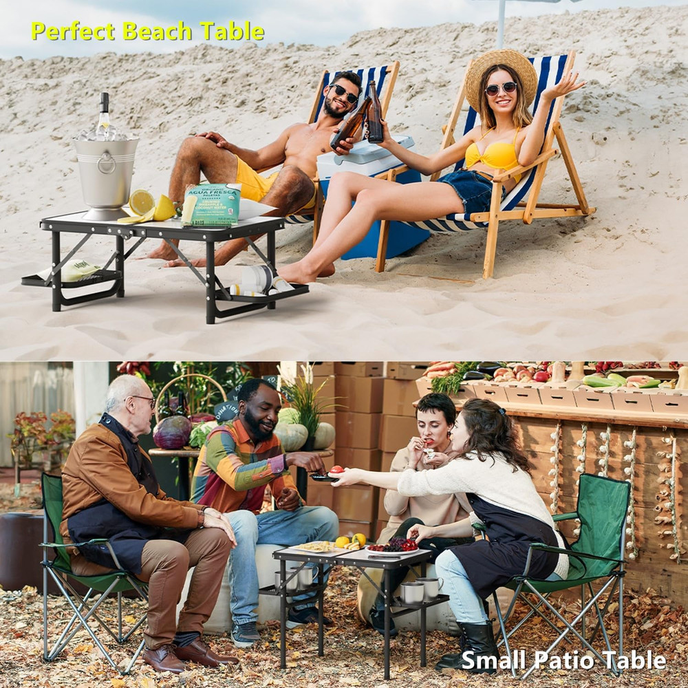 Small Camping Table Foldable 2Ft, Folding Picnic Table with Side Racks, Folding