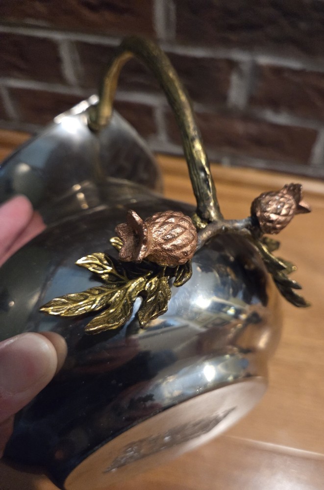 Silver Metal Water Pitcher with Decorative Handle