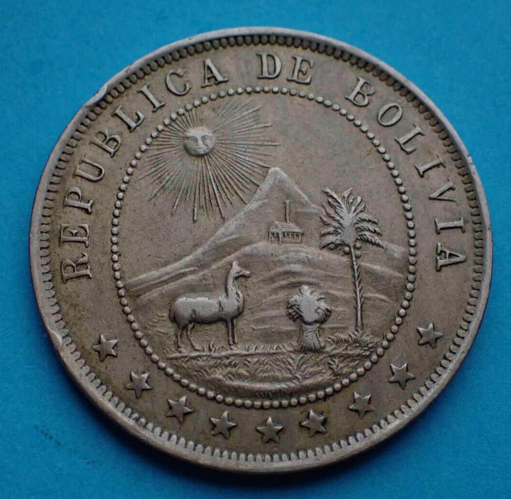 Bolivia, 10 Centavos 1918, as shown.