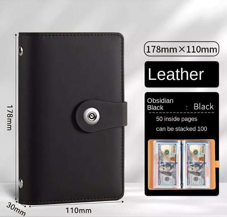 50 Pockets Dollar Bill Holders with PU Mini Binder Sleeves Protector for Notes