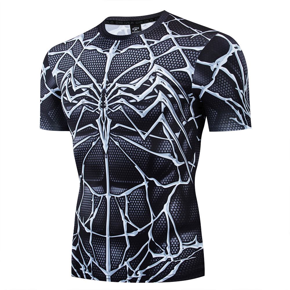 Men's T-shirts Spider Superhero Compression Tights Tops Short Sleeve Tee Gym NEW