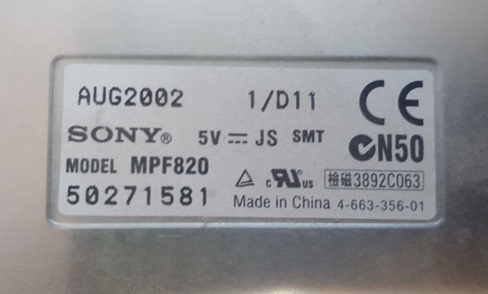 SONY 3.5” Floppy Disk Drive 1.44MB Model: MPF820 pullhed from Dell DHP Computer