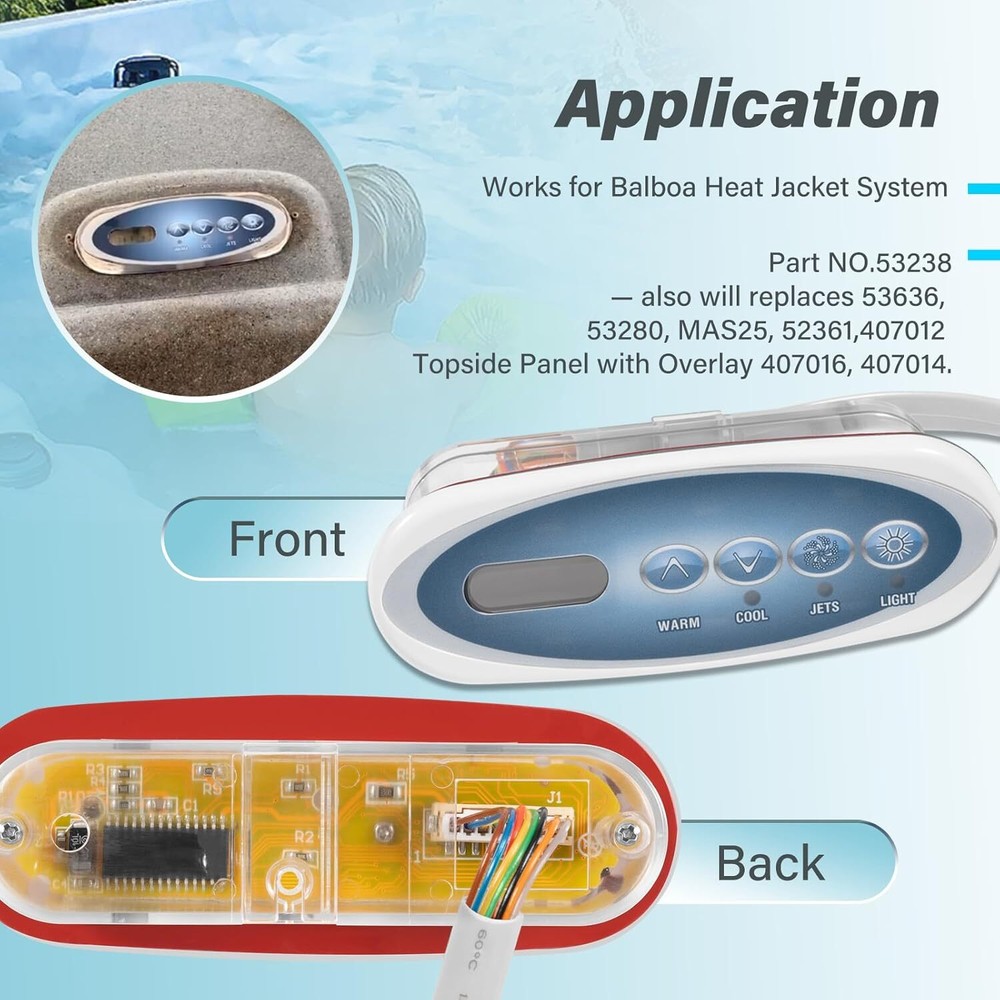 53238 4 Button Spa Topside Control Panel Keypad for Balboa Mini Oval Heat Jacket