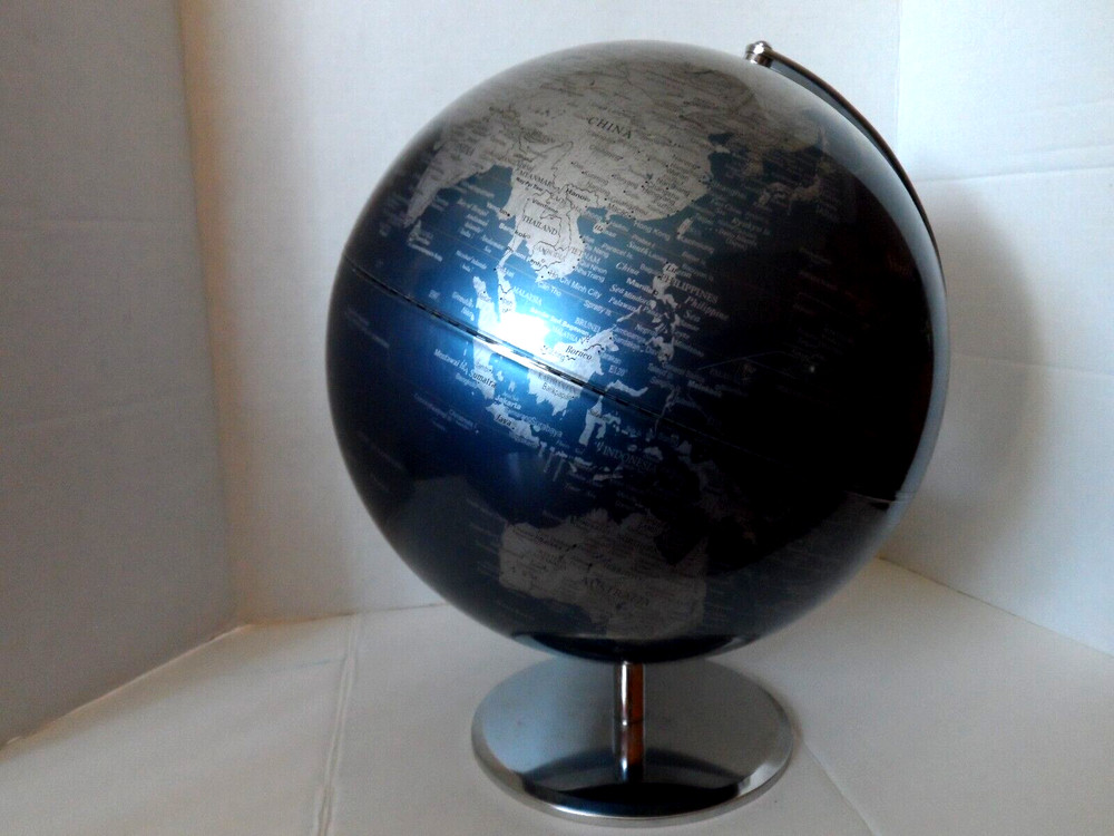 12" Metallic Blue and Silver Rotating Globe