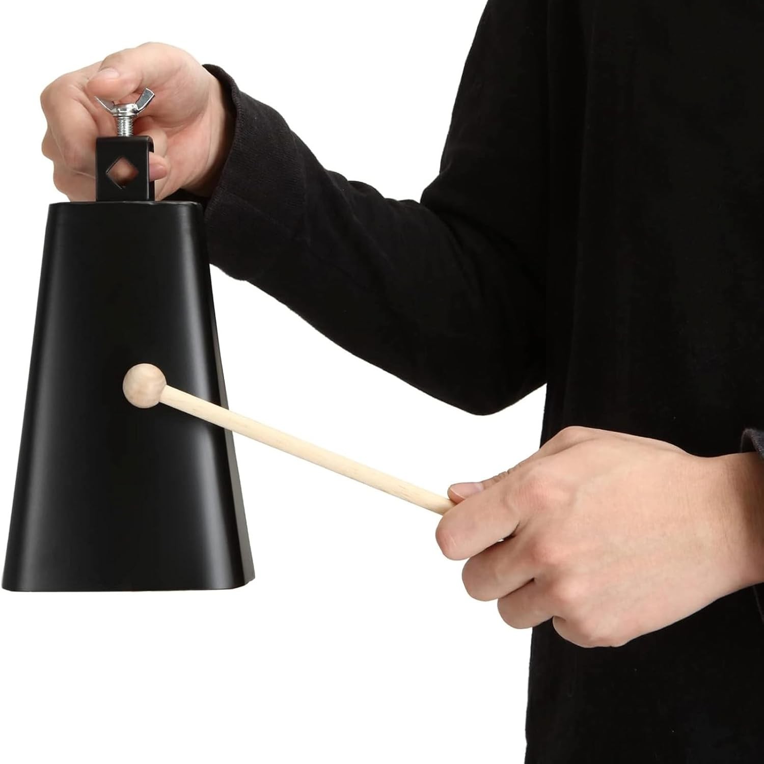 Metal Iron Cowbell 8 inch Steel Large Noise Maker Hand Percussion Instrument wit