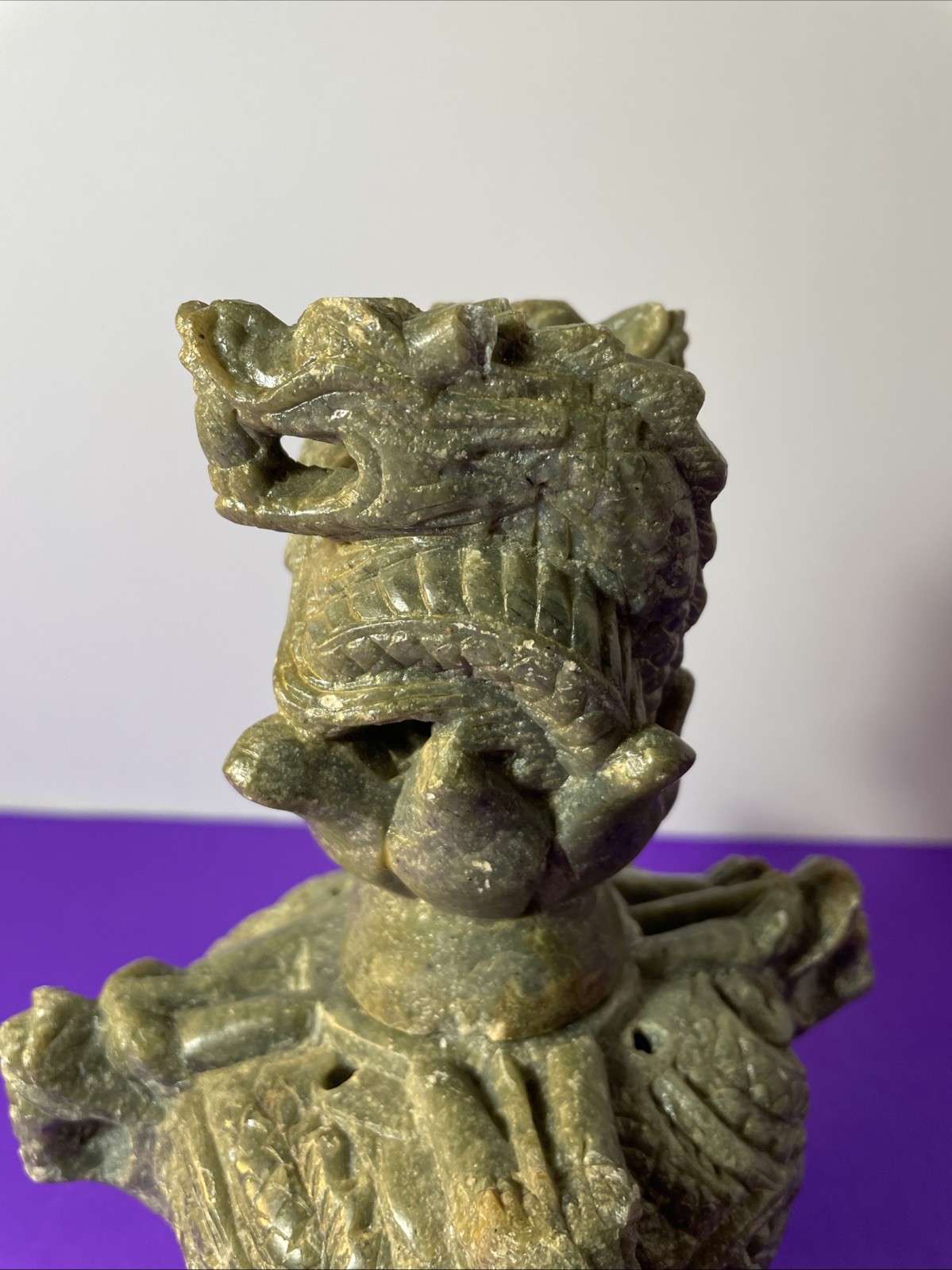 Chinese Stone TRIPOD Jar Lidded Dragon Lion Carved Two Piece Incense Burner