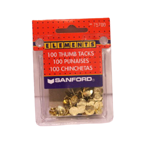 75700 Sanford Elements Brass Thumb Tacks, One 100/Box