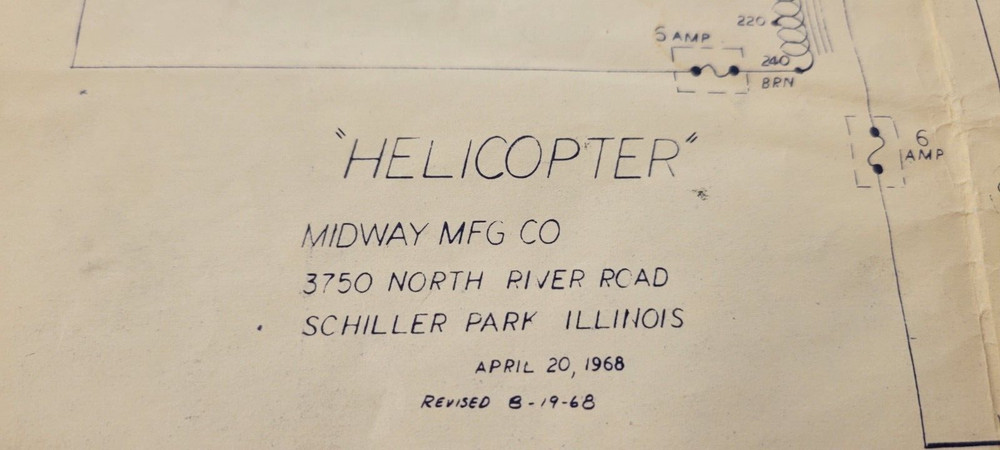 ORIGINA MIDWAY HELICOPTER ARCADE GAME SCHEMATICS