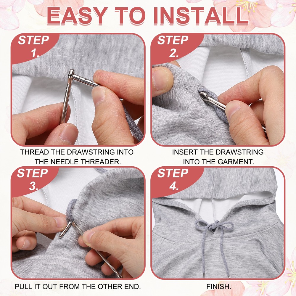 2 Pcs Hoodie Strings Drawstring Cords with Easy Threader (White)