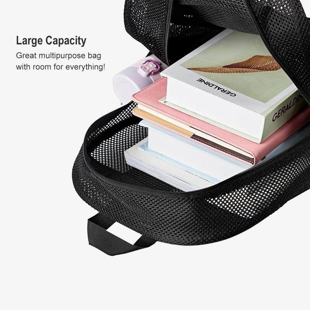 Heavy Duty Mesh Backpack, See Through College Black