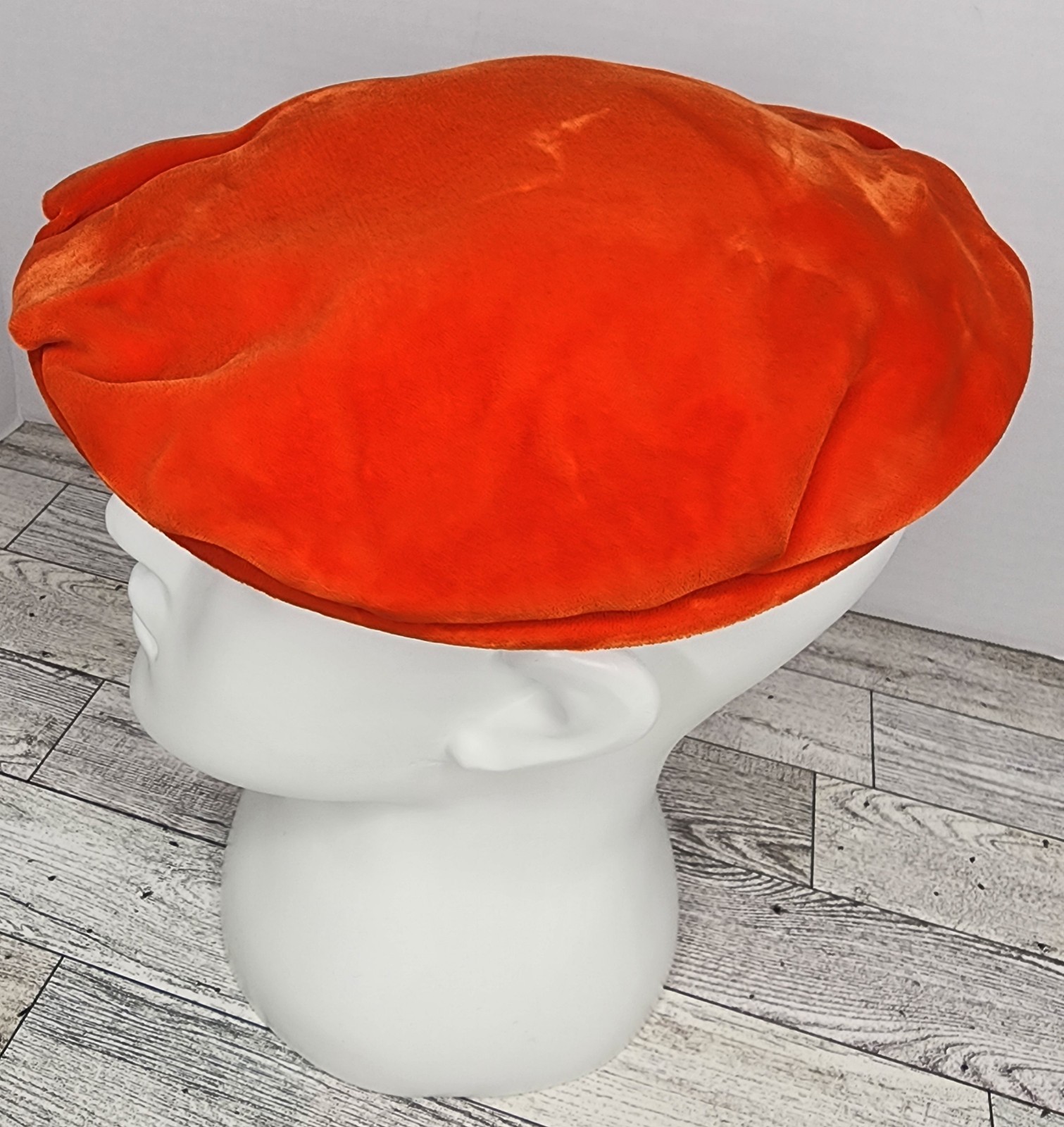 Vintage Clover Lane Art Deco Velvet Velour Beret Hat Fascinator Bright Orange