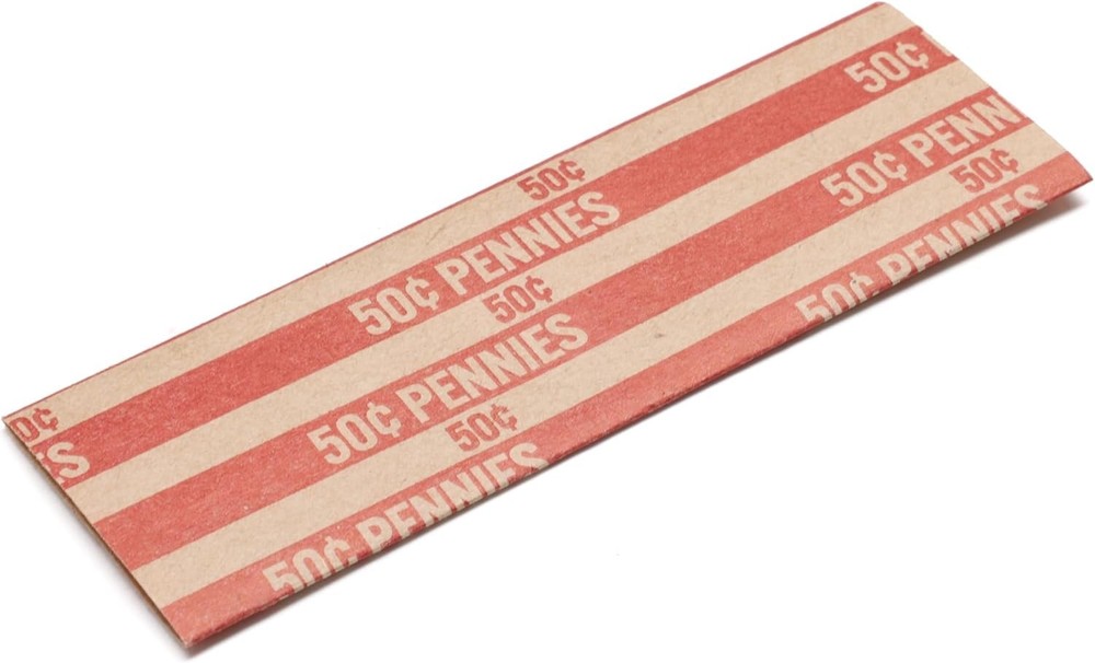 Flat Coin Wrapper, Penny $.50 Cent Red Rolls 250 pcs