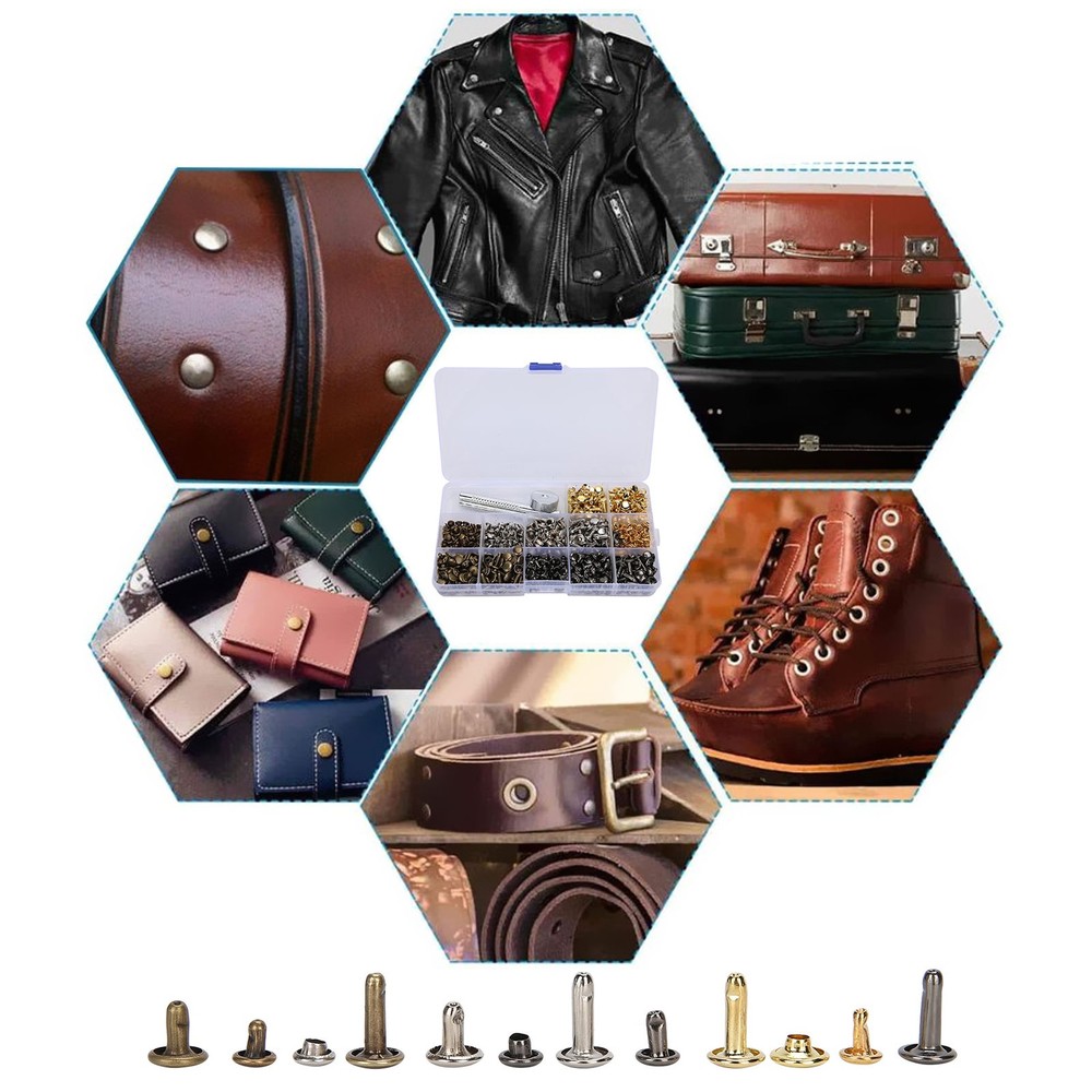 363Pcs Leather Rivets Set Rust-Proof Durable Brass Hand‑Made Accessories For DIY