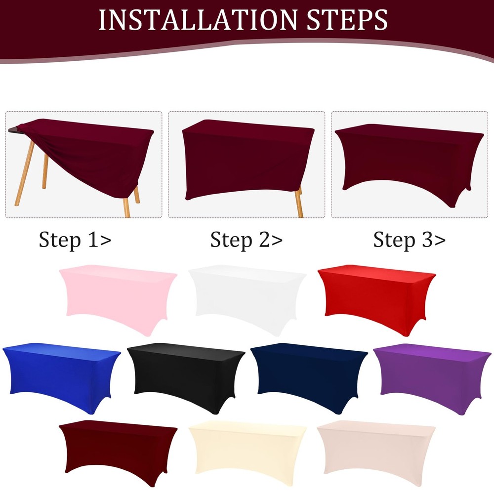 6 Pack 6FT Spandex Table Covers Washable Resistant Fitted Rectangle Tableclot...