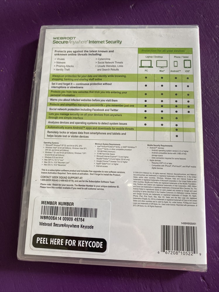 Webroot SecureAnywhere Antivirus Software Internet Security 3-Device