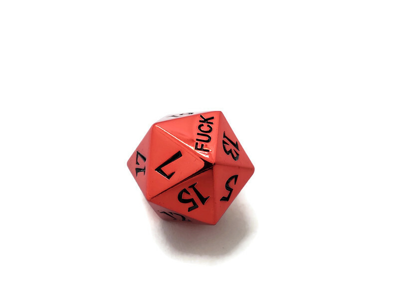 Metal D20 F*** Dice Blood Red 20-Sided Die for DND, New