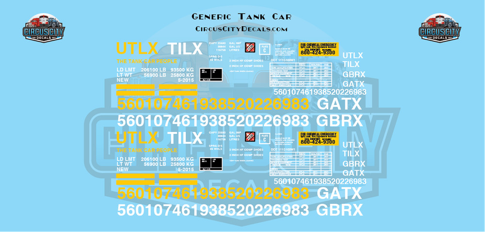Generic Tank Car Data O 1:48 Scale Decal Set