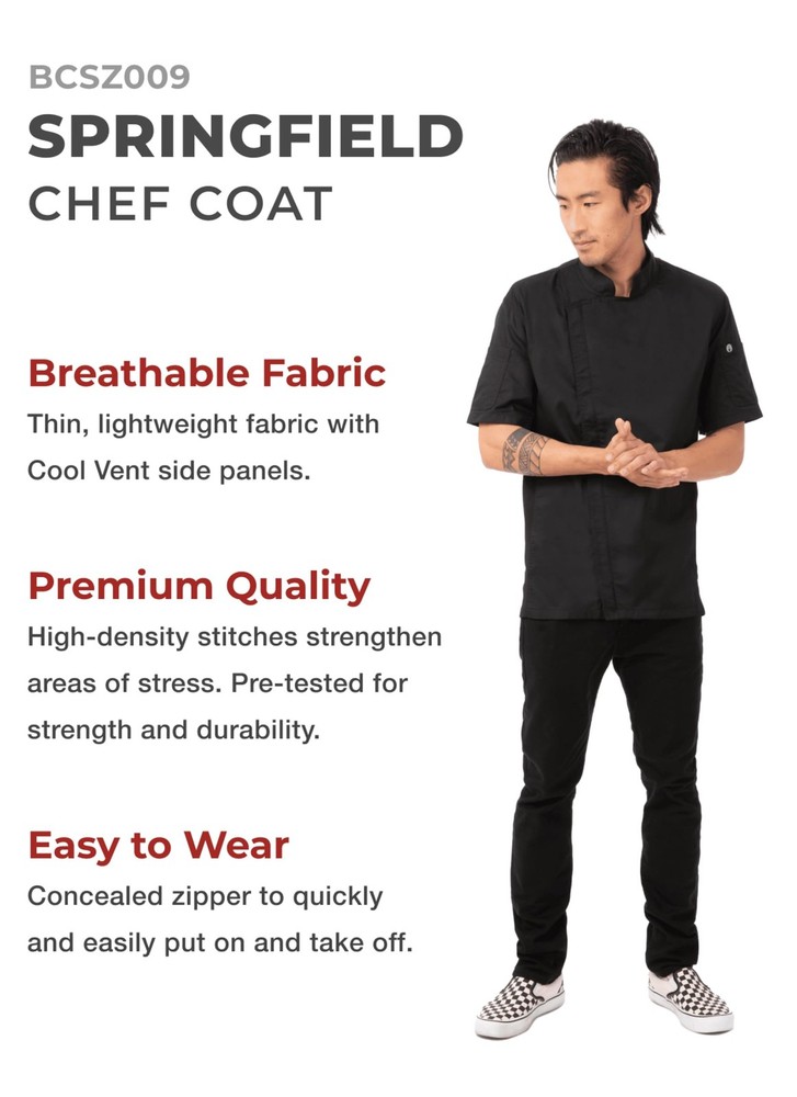 Men's Springfield Chef Coat, Black, Large