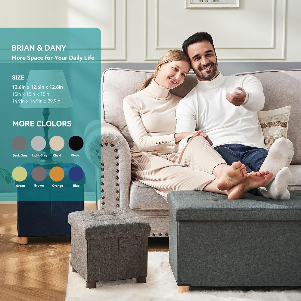 BRIAN & DANY Ottoman with Storage, Small Storage Ottoman for Dorm, Linen Folding