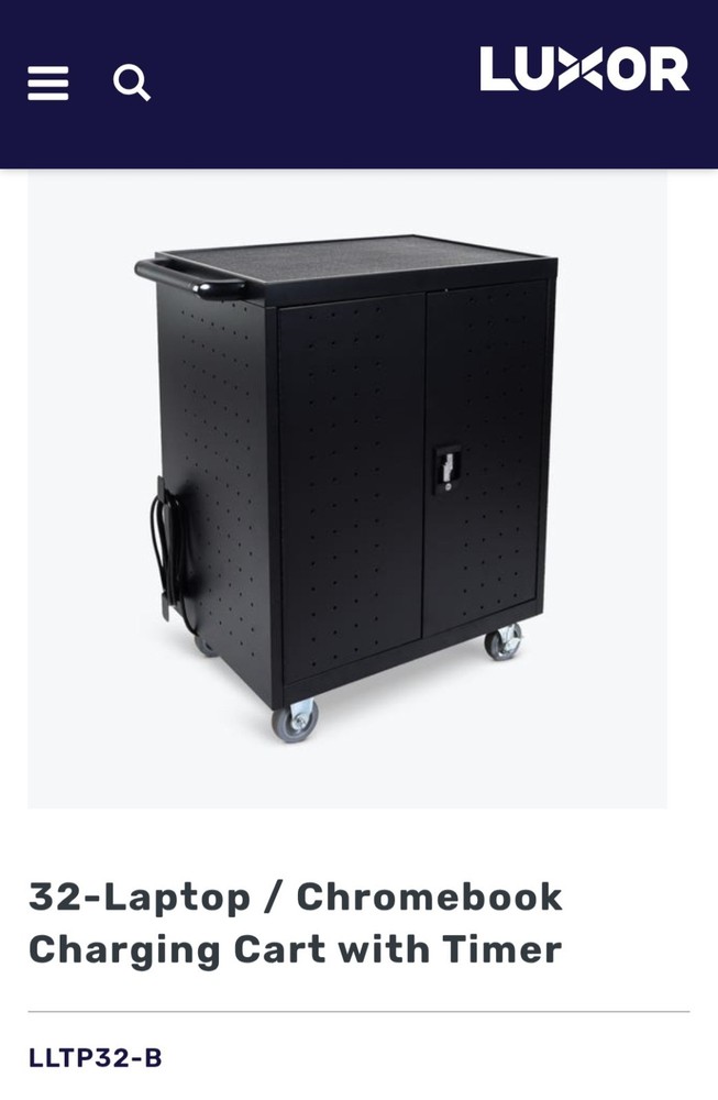 Luxor LLTP32-B 32 Device Charging Cart Locking Cabinet with Timer Laptop Tablet