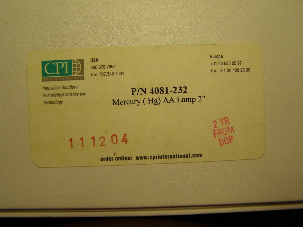 Barely used hallow cathode lamp Mercury for atomic absorption spectrophotometer
