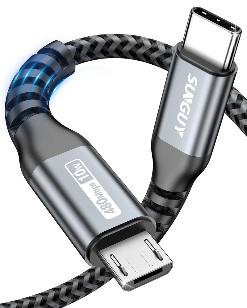SUNGUY 2-Pack USB C to Micro Cable 3.3FT, Braided Grey