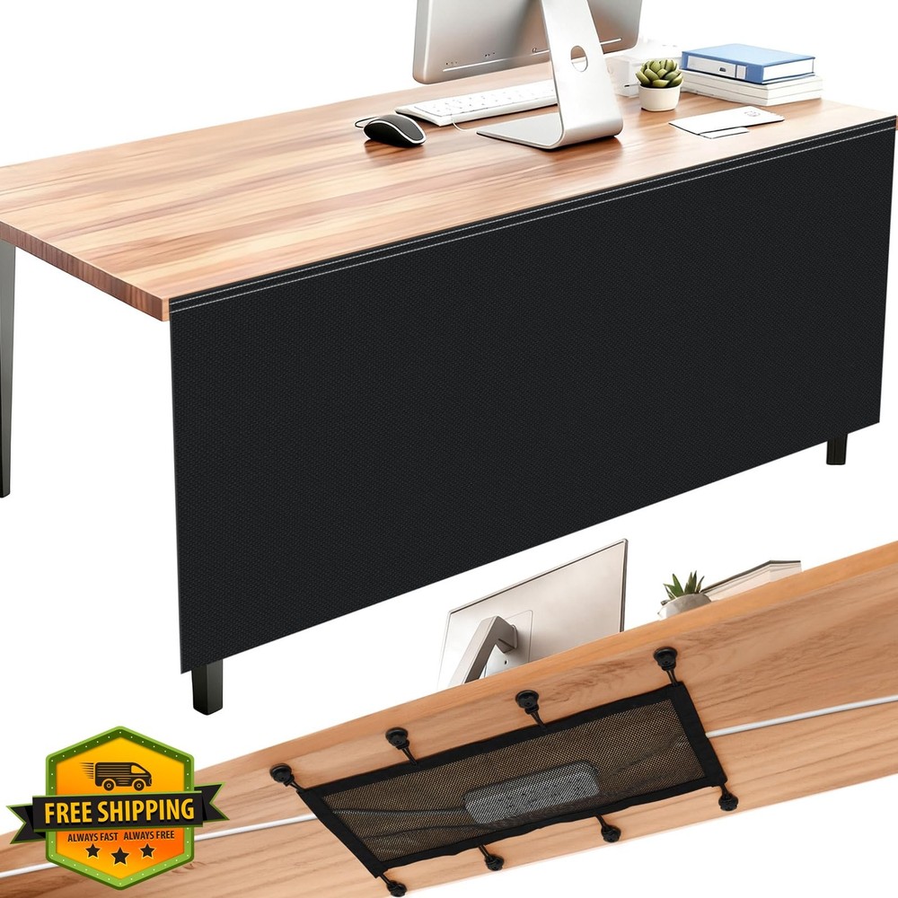 Tegeme 48" Under Desk Privacy Panel Black Cable Mgmt