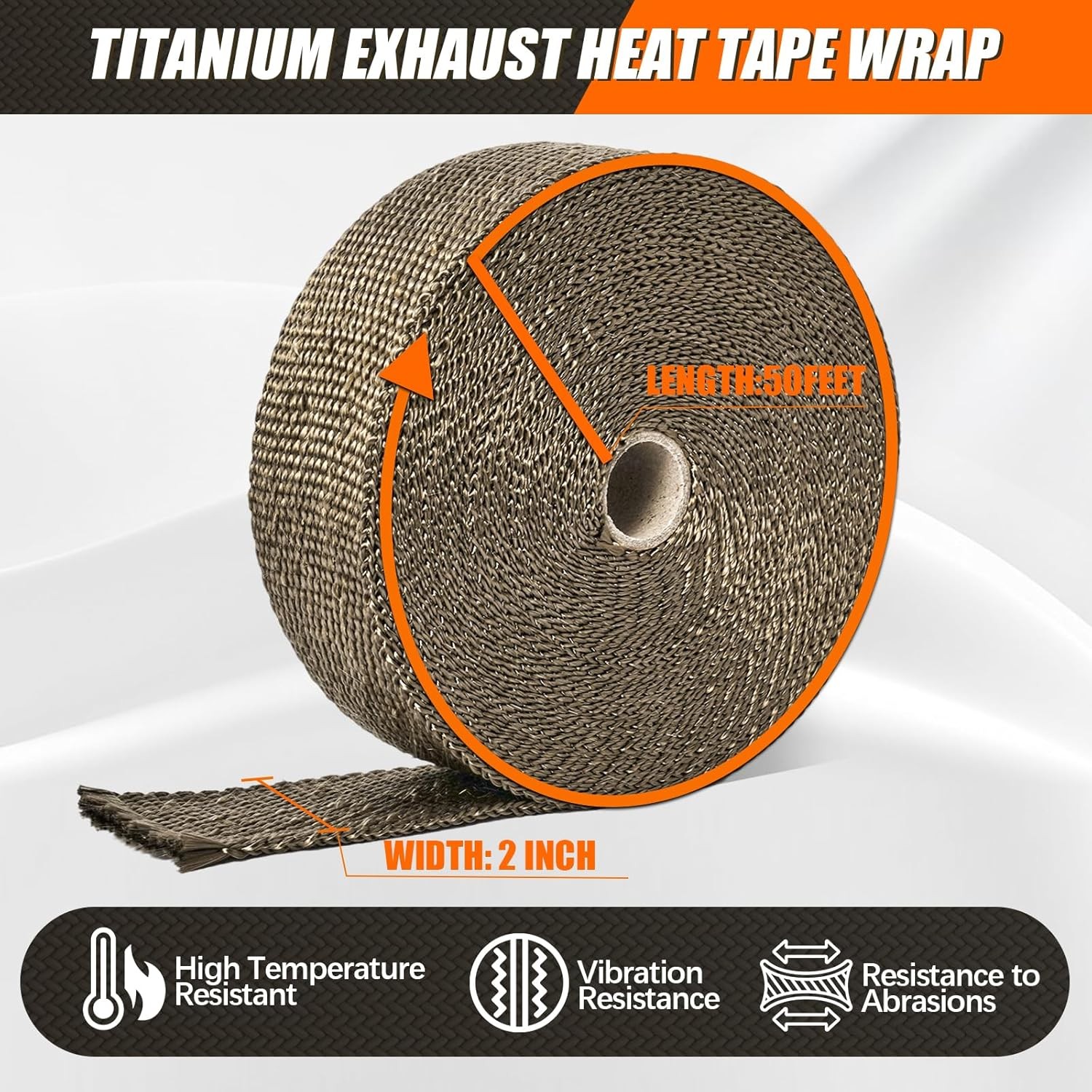 Exhaust Heat Wrap Shield, 2" x 50' Fiberglass Heat Wrap for Exhaust Pipes, Heade
