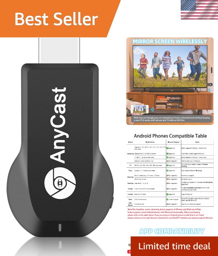 Compact Anycast Wireless HD Adapter - Stream From Any Device to TV or Projector