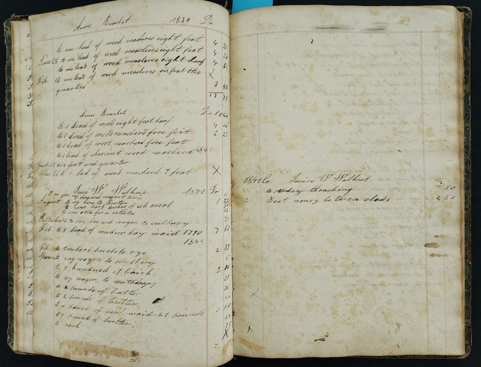 1835-60s antique LEDGER farmingham ma PETER DAVIS farm work horse wagon sider