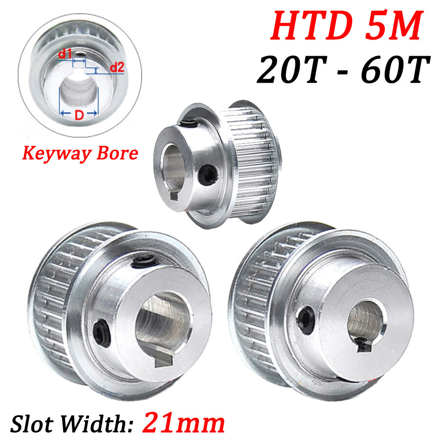 HTD 5M Timing Belt Pulley BF-Type 20T-60T Keyway Bore, for 20mm Wide Timing Belt