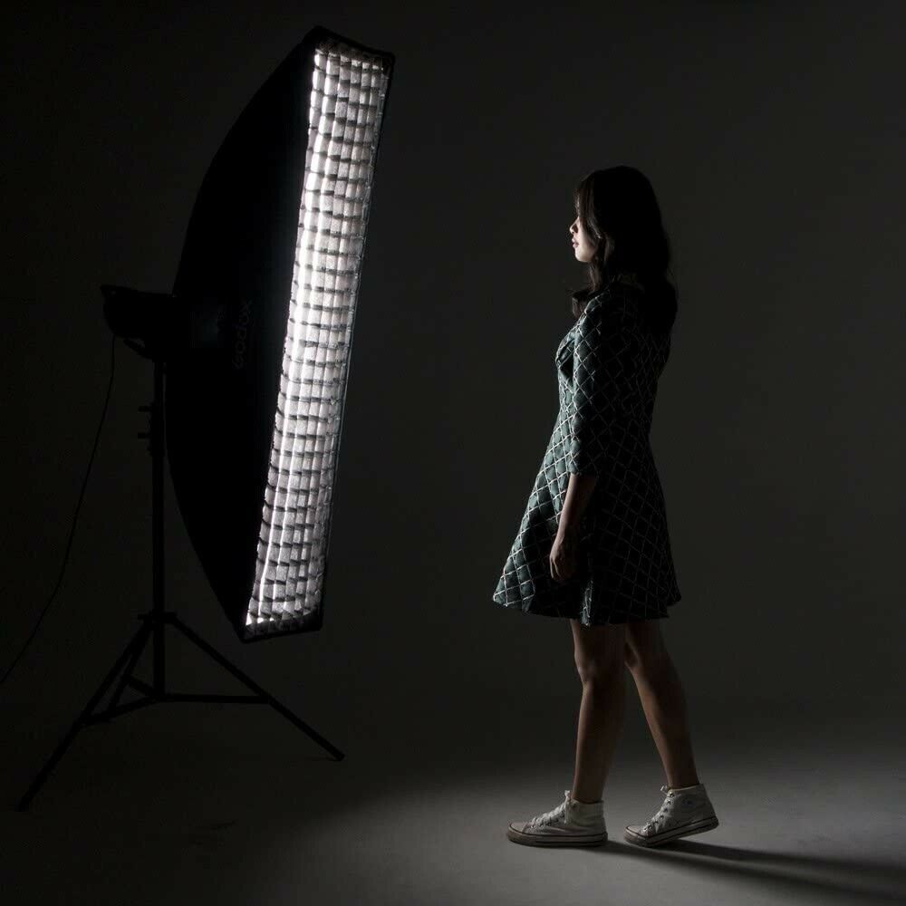 Godox 35x160cm Strip Softbox Bowens Mount + Grid + Light Stand for Studio Strobe
