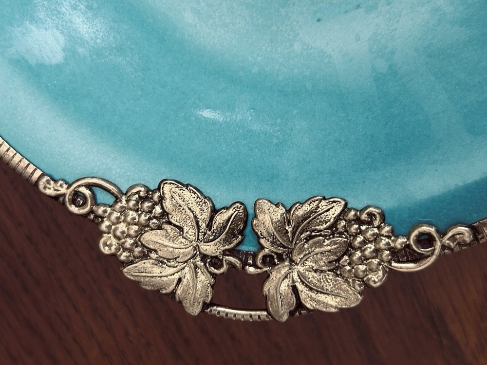 Jensen Ceramic Denmark Dish Plate Turquoise Blue & Brass