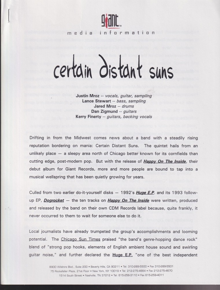 certain distant suns press kit 1994