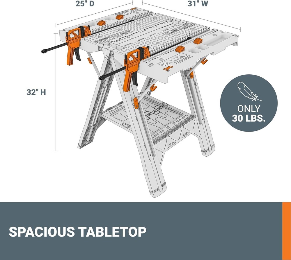 Pegasus 2-in-1 Folding Work Table & Sawhorse Easy Setup Portable Workbench 31" W