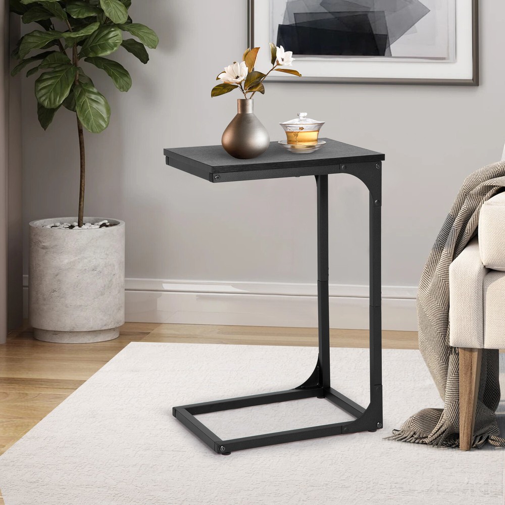 C Shaped End Table with Adjustable Feet, Small Side Table for Couch, Sofa Table