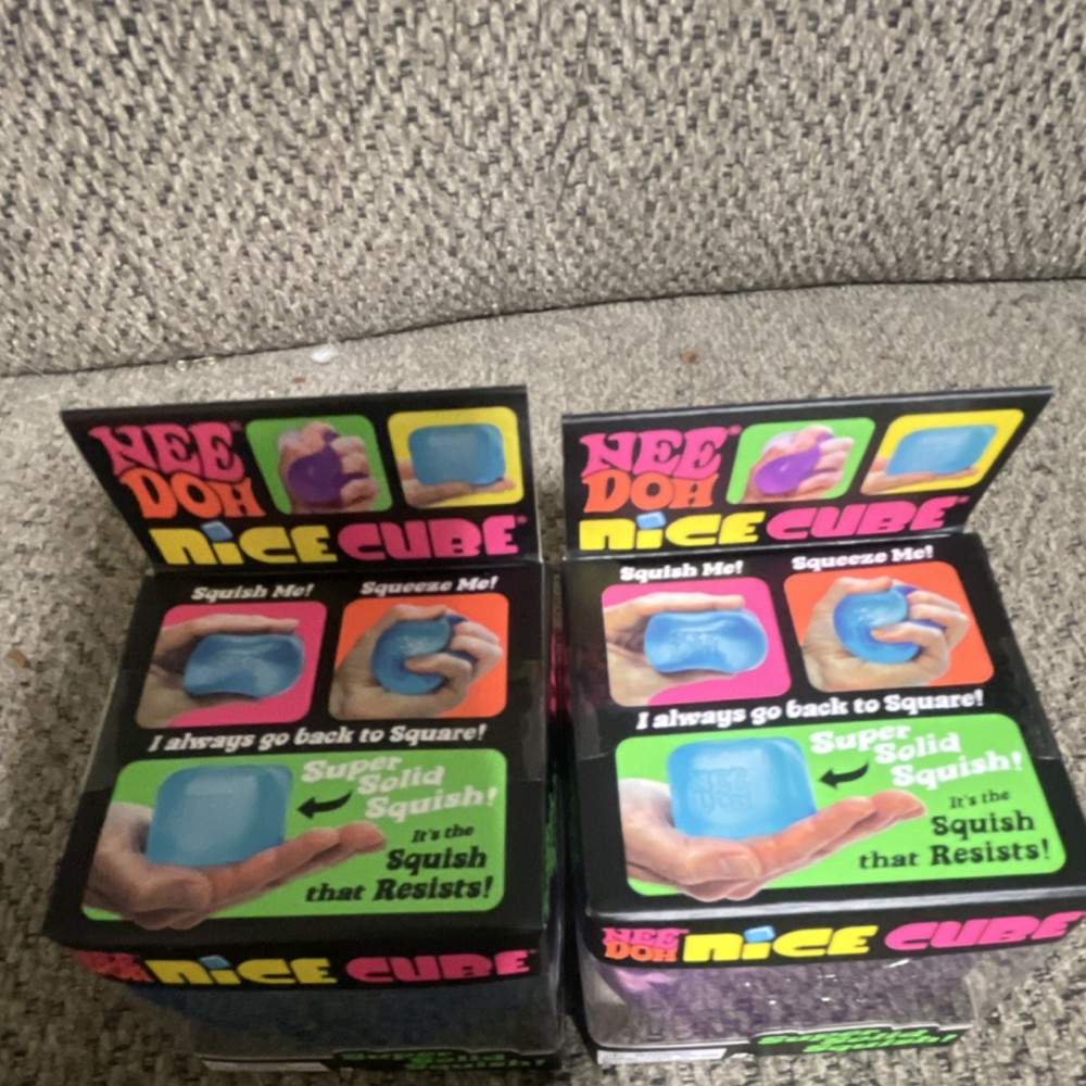 Nee Doh Nice Cube Super Solid Squish Sensory Squeeze Toy, Blue and purple