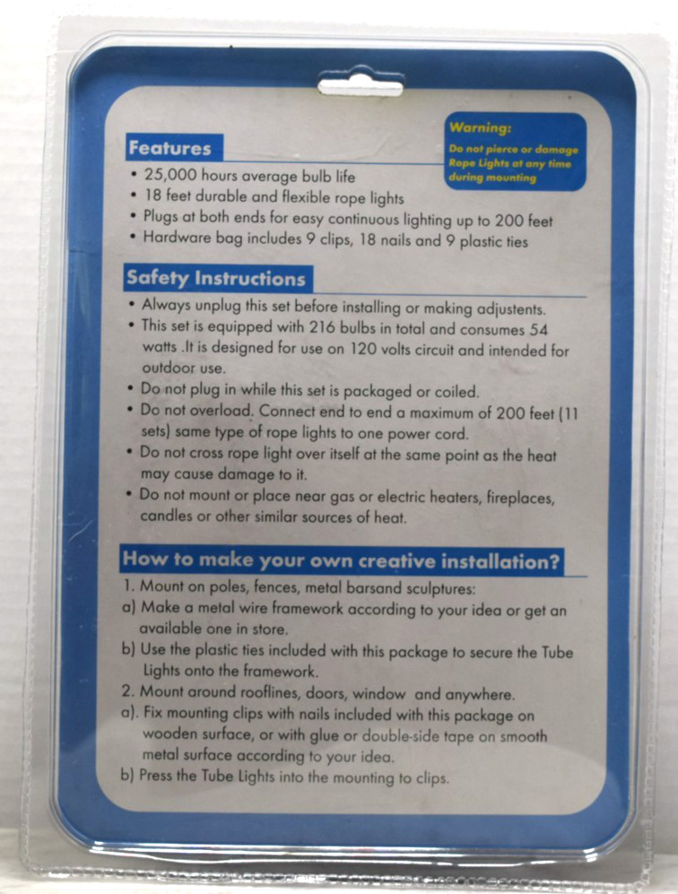 18 foot blue rope light