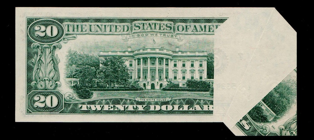 1977 $ 20 Federal Reserve Note Chicago Printed Fold Error GEM UNC