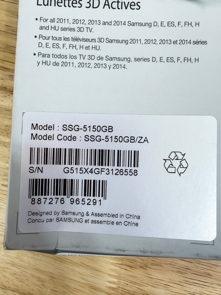 Set of (2) Samsung SSG-5150GB 3D Active Glasses - Black Open Box