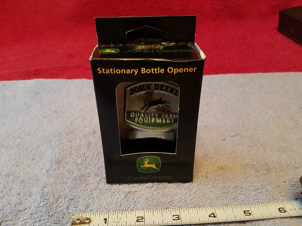 John Deere Stationary Bottle Opener Silver Metal Green 2001 NIB