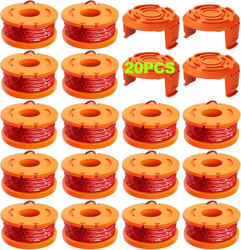 20 Pcs Grass Trimmer Line Spool & Cap for WORX Weed Eater Edger Wacker String