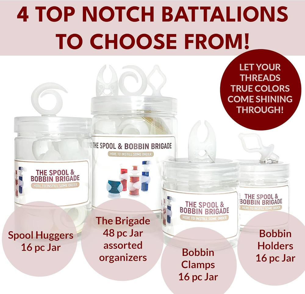 Semi Clear Thread Storage System, 48Pc Set Includes 16 Spool Huggers, 16 Bobbin