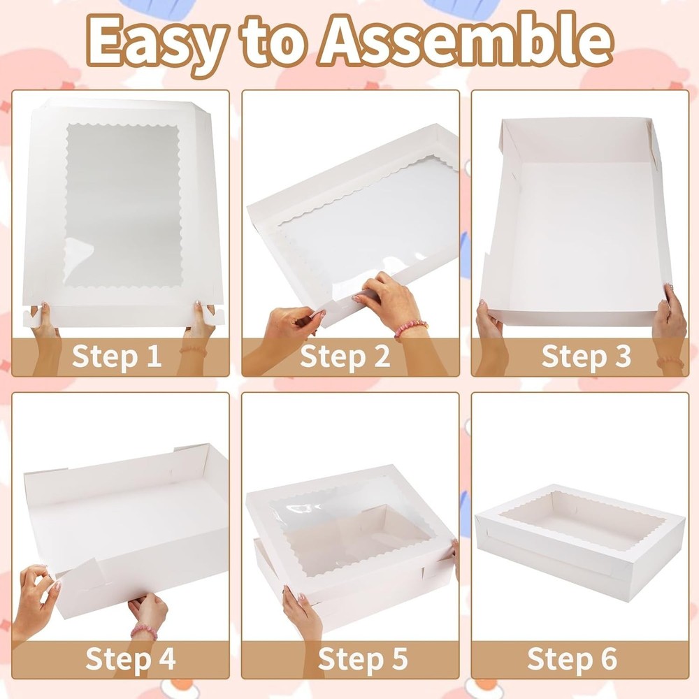 White Rectangular Half Sheet Cake Boxes with Window 10 Pack 19x14x4 Inch Stur...