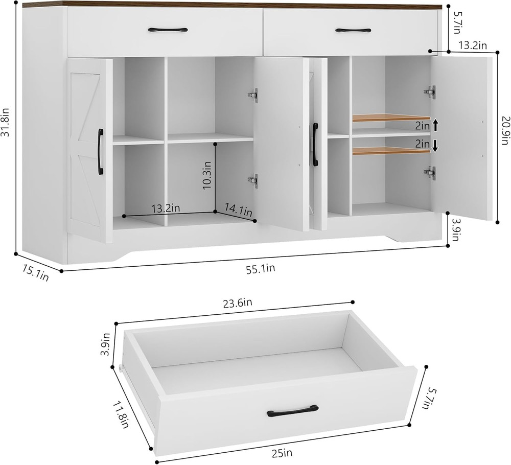 Sideboard Buffet Cabinet with Storage, Large Kitchen Storage Sideboard with Draw