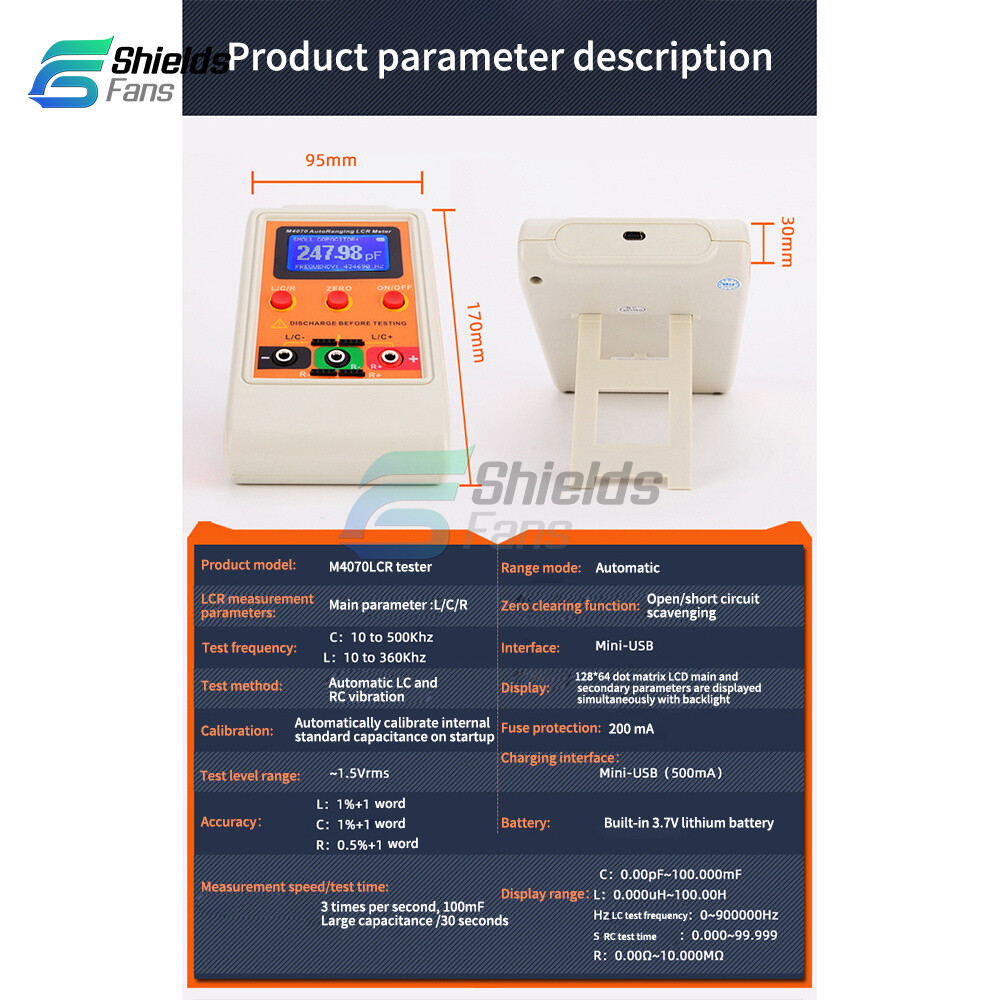 M4070 Handheld Auto Ranging LCR Meter Capacitance Inductance Resistance Tester