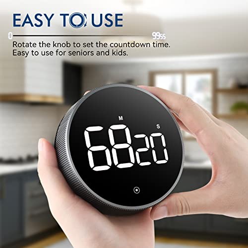 Digital Kitchen Timer, 3.8'' Large LED Display Countdown Countup Ridged Knob