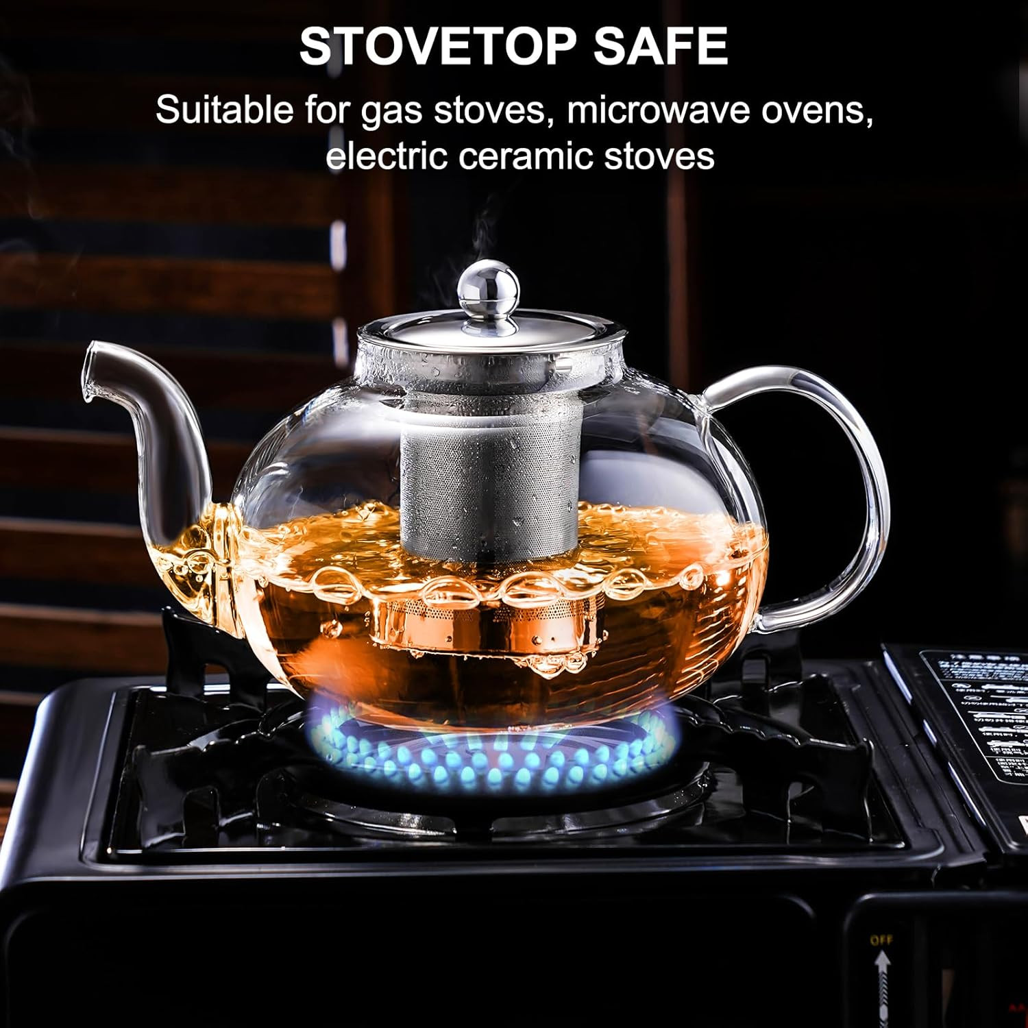 Glass Teapot Stovetop 40 OZ/1200ml, Borosilicate Clear Tea Kettle with Removable