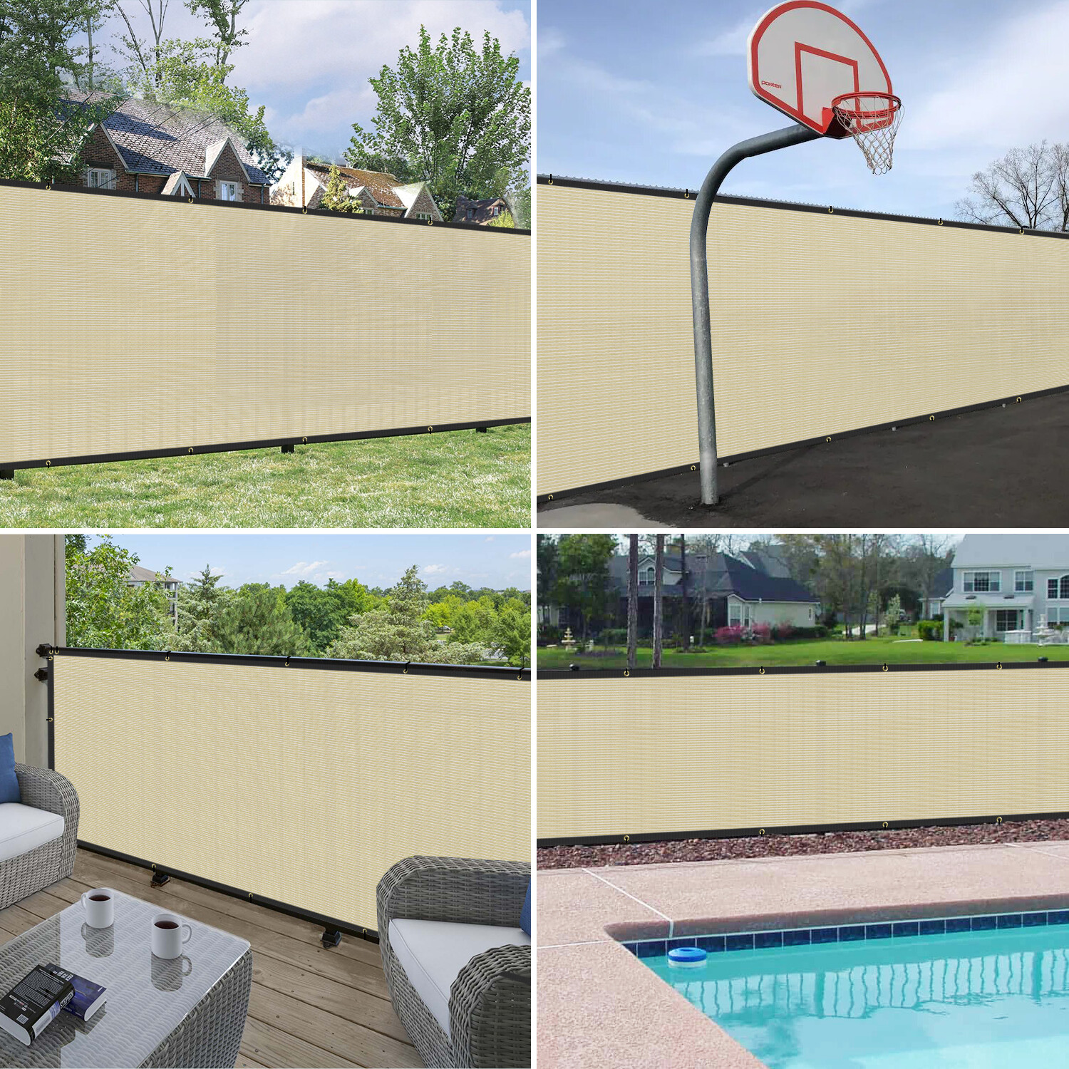 4' 5' 6' 8' Tall Privacy Fence Screen Beige Windscreen Yard Shade Mesh Cover